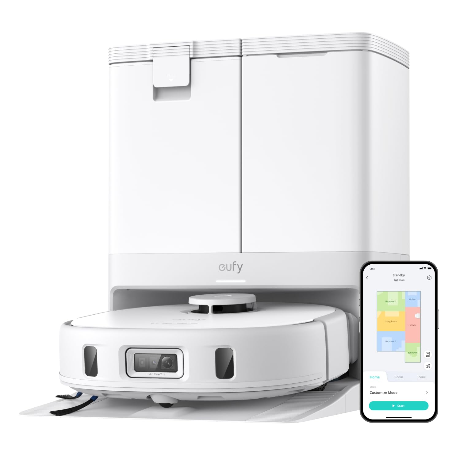 eufy X10 Pro Omni Robot Vacuum Cleaner with Mop, All-in-One Station, 8,000Pa Powerful Suction, Dual Mops, AI Obstacle Avoidance, Auto Mop Washing, Auto-Hot-Air-Drying