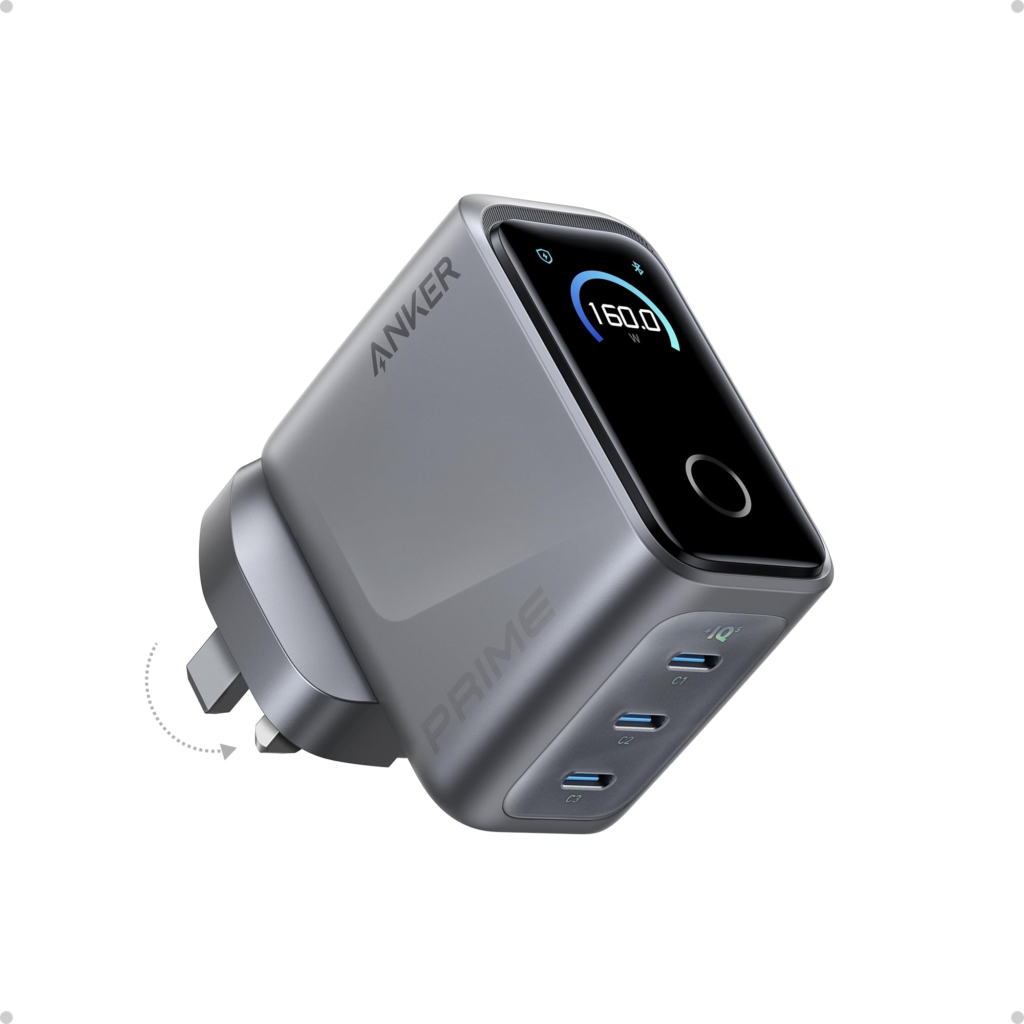 Anker Prime 160W USB C Charger, 3-Port GaN, Smart Display, Touch Control
