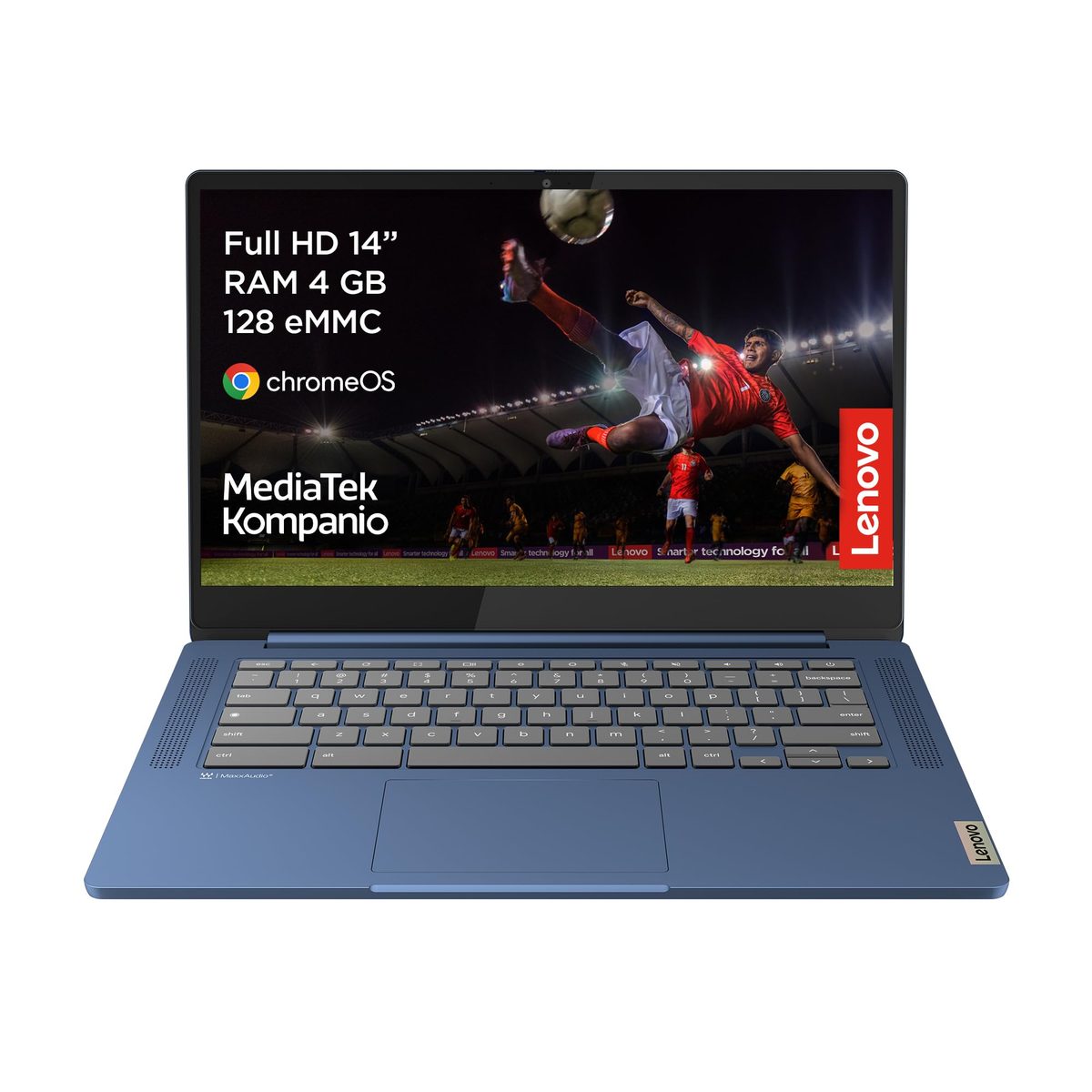 Lenovo IdeaPad Slim 3 Chromebook 14M868 - 14-Inch FHD Laptop (MediaTek Kompanio 520, 4GB RAM, 128GB SSD, Chrome OS) with English (UK) Keyboard - Abyss Blue