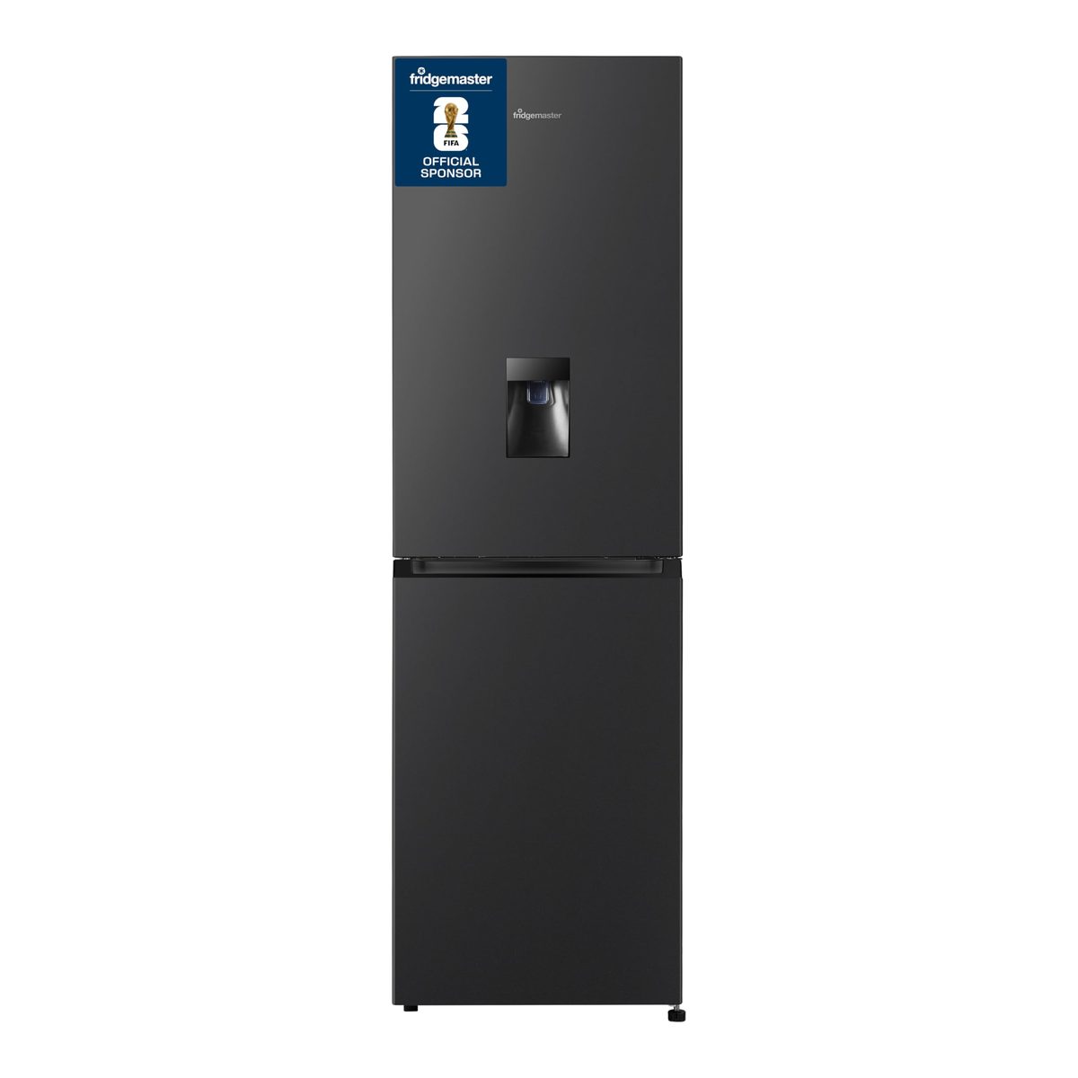 Fridgemaster MC55251DEB 55cm Freestanding 256 litre 50/50 Fridge Freezer with Non-plumbed Water Dispenser - Frost Free - LED Lighting- 4 Star Freezer Rating -Black - E Rated, H182.4 x W55 x D55.7 (cm)          [Energy Class E]