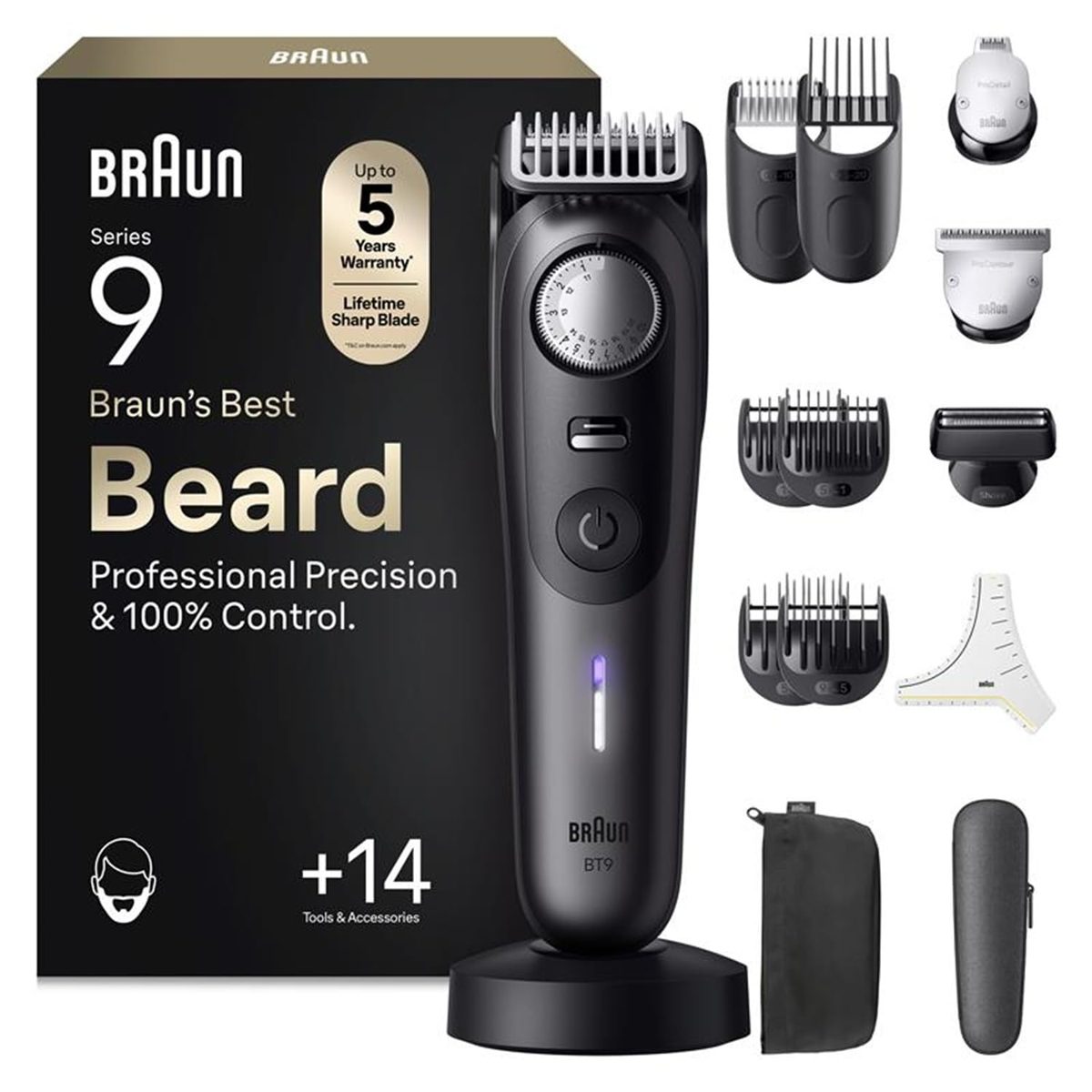 Braun Series 9 Beard Trimmer for Men, 52 Length Settings, BT9565, Titanium