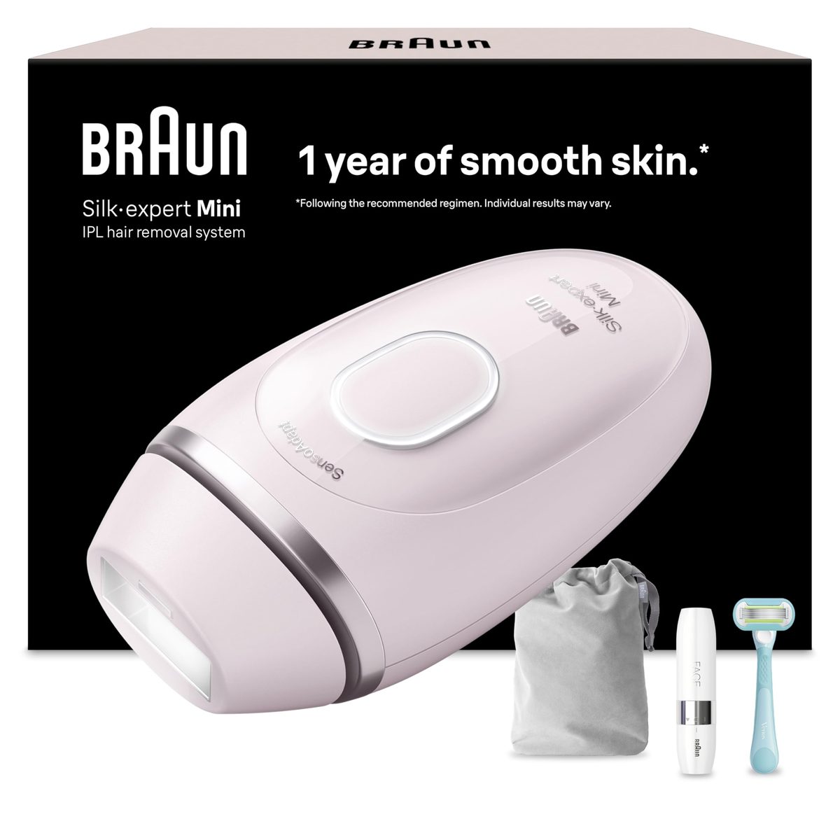Braun IPL Silk·Expert Mini Hair Removal Device for Women, PL1112 - At Home IPL Permanent Hair Reduction, Mini Face Hair Remover, Venus Razor, Pouch