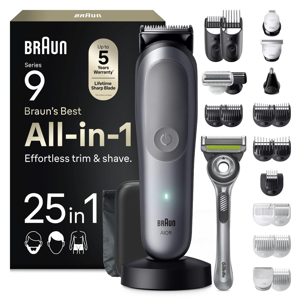 Braun Series 9 All-in-One Grooming Kit for Men, 25-Piece, Grey, AIO956